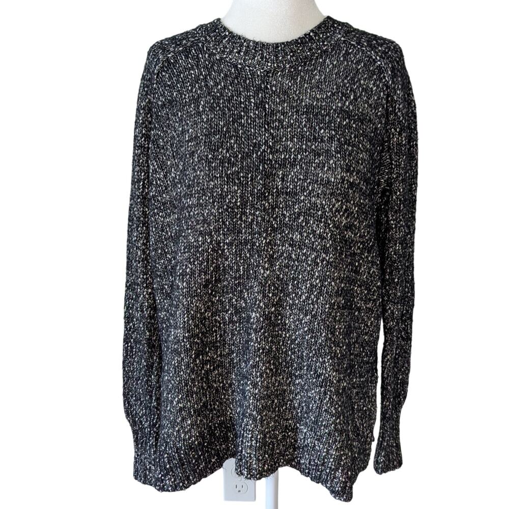 Loft Black & White Knit Crew Neck Oversized Raglan Long Sleeve Sweater Small